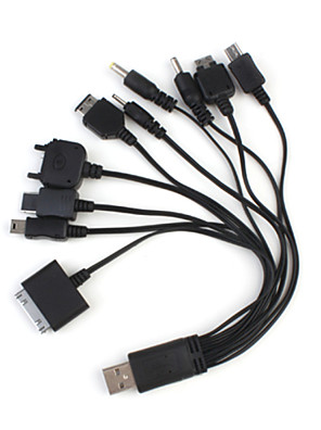 Cable Con Adaptación a 10 Conectores Diferentes a USB, para Carga y Trasmisión de Datos para Teléfonos Móvil/MP3/MP4/GPS